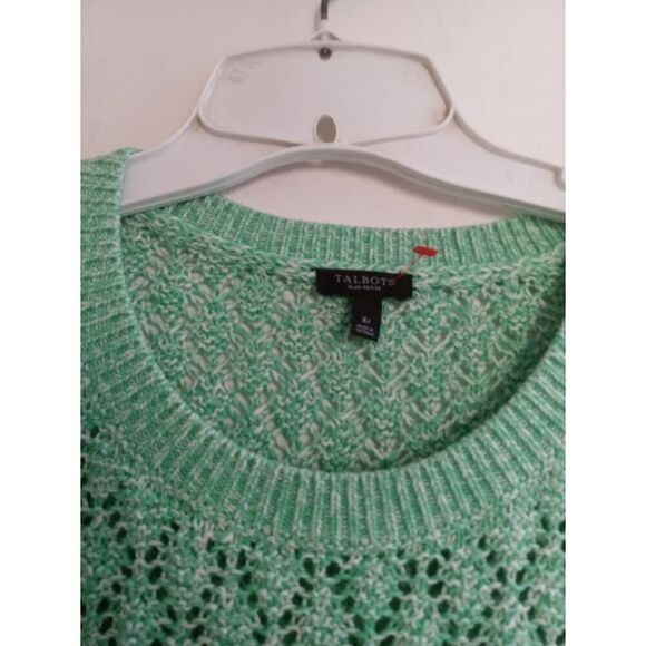 Talbots Green & White Open Crochett Knit Cotton Pullover Sweater size 0X Petite - Picture 6 of 10